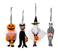 NASSMOSSE 4PCS Halloween Ornaments, Spooky Pumpkin/Skeleton/Black Cat/Ghost Decor, Hanging Halloween Tree Ornaments for Indoor/Outdoor Decor