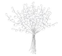 NASSMOSSE 50PCS Silver Flowers 5.9'' 3-Branch Acrylic Crystal Flowers with 18 Drop Bead Elegant DIY Glitter Flowers for Wedding Party and Home Decoration