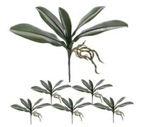 NASSMOSSE 6PCS Faux Orchid Leaves 11 Inch, Artificial Green Plastic Orchid Stems, Realistic 5 Leaf Floral Picks for Pot Arrangements and Home Decor
