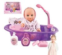 NASSMOSSE Baby Doll Bathtub Set 12 Inch Safe Vinyl Realistic Simulated Bath Baby Doll with Real Working Bathtub Toy Gift Set for 3+ Years Old Kids