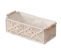 NASSMOSSE Boho Basket 12x5.5x3.5 Inch White Cotton Rope Woven Boho Storage Basket with Wooden Handle for Sundries, Remote, Dolls