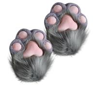 NASSMOSSE Cat Paw Gloves 1 Pair Plush Furry Paws Mittens Therian Gloves for Cosplay and Anime Convention Dress-Up Accessories, Gray