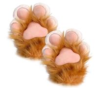 NASSMOSSE Cat Paw Gloves 1 Pair Plush Furry Paws Mittens Therian Gloves for Cosplay and Anime Convention Dress-Up Accessories, Orange