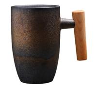NASSMOSSE Ceramic Coffee Mug, 220ml Japanese-Style Vintage Coffee Mugs with Wooden Handle for Home Office for Tea Drinks Water, Golden