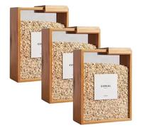 NASSMOSSE Cereal Storage Containers 3PCS 3L Wooden Cereal Containers with Lids Airtight Food Storage Container for Rice, Flour, Snack Pet Food