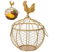 NASSMOSSE Chicken Egg Basket with Handle, Famhouse Small Metal Egg Collecting Basket Vintage Style with Chicken Decorated Lid for Fruits, Vegetables, Flowers Golden