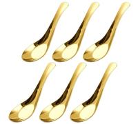 NASSMOSSE Chinese Soup Spoons Set of 6, Mirror Polished Asian Soup Spoons Stainless Steel with Short Handle for Bouillon Dessert Cereal Thai Miso Ramen Gold