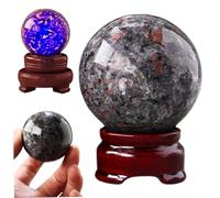 NASSMOSSE Crystal Ball, 2 Inch Flame Crystal Sphere with Wood Stand Gemstone Sphere Polished Energy Flame Stone for Reiki Chakra Divination Decoration Fengshui