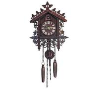 NASSMOSSE Cuckoo Clock for Wall Traditional Vintage Coo Coo Clock Carved Koo Koo Clock with Pendant Roman Numeral Decorative Density Board Wall Clock for Home Living Room, Dark Black Sets