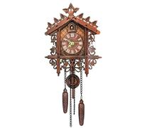 NASSMOSSE Cuckoo Clock for Wall Traditional Vintage Coo Coo Clock Carved Koo Koo Clock with Pendant Roman Numeral Decorative Density Board Wall Clock for Home Living Room, Dark Yellow