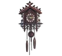 NASSMOSSE Cuckoo Clock for Wall Traditional Vintage Coo Coo Clock Carved Koo Koo Clock with Pendant Roman Numeral Decorative Density Board Wall Clock for Home Living Room, Dark Black