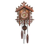 NASSMOSSE Cuckoo Clock Wall Traditional Vintage Coo Coo Clock Carved Koo Koo Clock with Pendant Roman Numeral Decorative Density Board Wall Clock Home Living Room, Dark Yellow