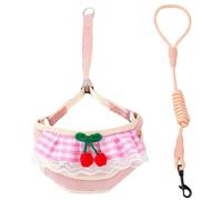 NASSMOSSE Dog Harness and Leash Set, Lace Design Cute Cherry Soft Breathable Adjustable Puppy Harness and Leash Set for Walking, Running, Training, M