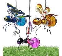 NASSMOSSE Dragonfly Solar Lights Outdoor, 3PCS Metal Hanging Lights with Bouncy Springs, Dragonfly, Butterfly & Bee Solar Garden Decor for Backyard, Balcony, Porch