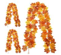 NASSMOSSE Fall Garland Outdoor 3PCS 5.7ft. Realistic Bilateral Maple Fall Leaves Decor Portable Hanging Thanksgiving Decor Reusable Vines for Christmas Home Fireplace Party Halloween