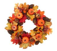 NASSMOSSE Fall Wreath Harvest Pumpkins Berries Maple Leaves Realistic Wreath Plastic Rattan 16'' Artificial Autumn for Front Door Wall Thanksgiving Decorations Halloween Decor