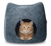 NASSMOSSE Felt Cat Cave, Semi-enclosed Kitty Head Shaped Cat House Scratchable Cozy Cave Bed with Zipper, 16.1x15x14.2 Inc, Dark Grey