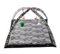 NASSMOSSE Foldable Cat Activity Center Play Mat Interactive Black White Strip Mat with Hanging Toy for Indoor Cats