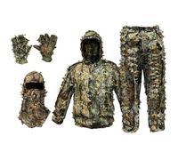NASSMOSSE Ghillie Suit with Hat & Gloves, Camouflage Ghillie Suit for Men Breathable Leaves Full Face Mask Gloves Set for Wild Bird Watching