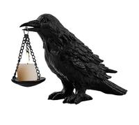 NASSMOSSE Halloween Candle Holder, Realistic Gothic Crow Statue with Candle Stand, 3.3x6.3x9 Inch Plastic Tea Light Holders for Home Decor