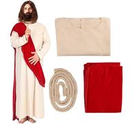 NASSMOSSE Jesus Costume, Comfortable Jesus Costume Adult Includes Robe, Scarf and Waist Rope, Biblical Religious Halloween Costumes for Men, M