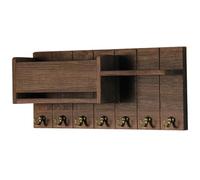 NASSMOSSE Key and Mail Holder for Wall, Wooden Key Rack with 6 Hooks, Modern Wall Organizer for Storing Letters, Magazines and Umbrellas