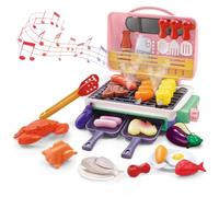 NASSMOSSE Kids BBQ Grill Playset Funny Realistic Play Kitchen Set with Pretend Smoke, Light, Sound & Color-Changing Food for Boys Girls Kids