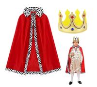 NASSMOSSE King Cape for Kids, 35 Inch Cape with Crown, Red, Halloween & Party Cosplay Costume