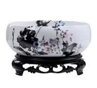 NASSMOSSE Lotus Planter with Base, Ceramic Water Lily Lotus Bowl Planter, Decorative Round Flowerpot Hydroponic Container for Garden, Balcony, Office
