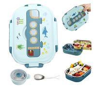 NASSMOSSE Lunch Box Set for Kids 3 Compartment Insulated Stainless Steel Lunch Box with Soup Bowl & Spoon Leakproof Portable Ocean-Themed Lunch Box for School, Outing, Camping, Blue