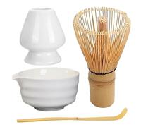NASSMOSSE Matcha Whisk Set Ceramic Matcha Whisk Reusable Matcha Set Elegant Matcha Kit Includes Matcha Bowl with Spout, Matcha Whisk Holder, Bamboo Whisk and Bamboo Scoop for Tea Lovers, White Sets