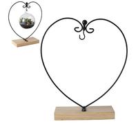 NASSMOSSE Ornament Hanger Stand with Rotating Hook Heart Shape Metal Ornament Display Stand with Wood Base for Home Office 9.3x10.6 inch
