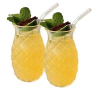 NASSMOSSE Pineapple Cups 2Pcs Pineapple Glasses with Straws 16 Oz Glasses Funny Tiki Pineapple Cups Pineapple Shape Crystal Clear Drinking Glasses for Bar, Party Wine Juice Sets