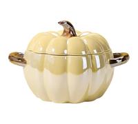 NASSMOSSE Pumpkin Pot with Lid, 1.8L Cute Pumpkin Ceramic Bowl with Dual Handdle, Easy Clean Decorative Pots for Halloween Thanksgiving