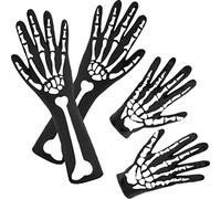NASSMOSSE Skeleton Gloves Skull Gloves Halloween Skeleton Gloves Full Finger Gloves Long Arm Gloves Skull Bone Patterned Knitted Gloves for Kids and Adults 2 Pairs