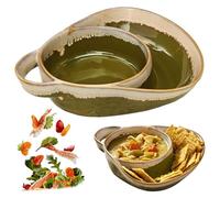 NASSMOSSE Soup and Sandwich Plate Combo Ceramic Soup and Sandwich Plate with Handle Retro Stoneware Bowls & Side Bowls Easy to Clean for Breakfast Army Green
