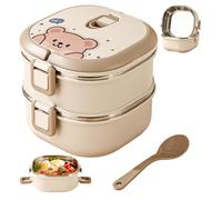 NASSMOSSE Thermal Lunch Box for Hot Food, 1400ml 2 Layer Insulated Lunch Box Leakproof Stainless Steel Bear Pattern Hot Food Lunchbox with Tableware for Kids