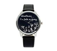 NASSMOSSE Unisex Female Women Ladies Girls Whatever, I'm Late Anyway Love Leather Strap Watches Quartz Wrist Watch