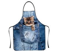 NASSMOSSE Waterproof Apron, 24x31.5 Inch Cute Cat Apron with Adjustable Strap for Kitchen Cooking Gardening BBQ