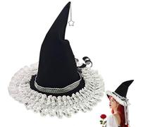 NASSMOSSE Witches Hat Elegant Mysterious Lace Wizard Hat with Bow Halloween Costumes for Women Halloween Christmas Cosplay Party