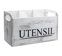 NASSMOSSE Wooden Utensil Holder with 3 Compartments Countertop Silverware Caddy for Kitchen Spoon and Fork Storage