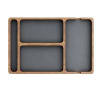 NASSMOSSE Wooden Valet Tray with Leather Inlay, Compartment Night Stand Organizer for Men Women, Catch All Tray for Keys, Phone, Wallet, Watch, Earbuds