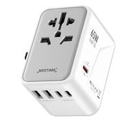 NASTIMA Global Travel Adapter 65W USB C Charger, GaN III Universal Travel Adapter with 2 USB-A, 2 Type-C and 1 PD 65W Fast Charging, All-in-One Plug for EU, USA, UK, Japan, Australia