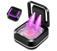 Nastopee Ultrasonic Retainer Cleaner, 42KHz UV Denture Cleaner, 200ML Portable Ultrasonic Cleaner for Retainer, Aligner, Mouthguard, Whitening Trays, Toothbrush Head, Ring, Diamond (Black)