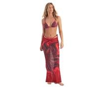 Nasty Gal Floral Placement Beaded Triangle 3Pc Maxi Skirt Bikini Set, 6, Red