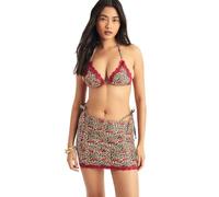 Nasty Gal Leopard Cherry Print Contrast Lace Trim 3Pc Triangle Bikini Set, 14, Tan