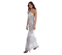 Nasty Gal Satin Polka Dot Halter Neck Cowl Back Maxi Dress, 8, Mono