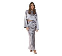 Nasty Gal Satin Ruched Maxi Skirt Co-Ord, 10, Silver