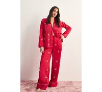 NastyGal Women's Bow Detail Cami & Trouser Pajama Set in Red | Size: Large NastyGal Red L