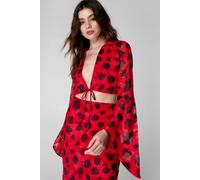 NastyGal Women's Burnout Floral Printed Tie Front Top in Red | Size: 12 NastyGal Red 12